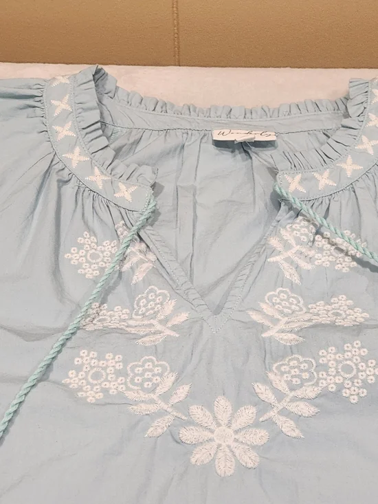 Wonderly Mint Boho Peasant Top - White Floral Embroidery & Tassels Large - Picture 10 of 16